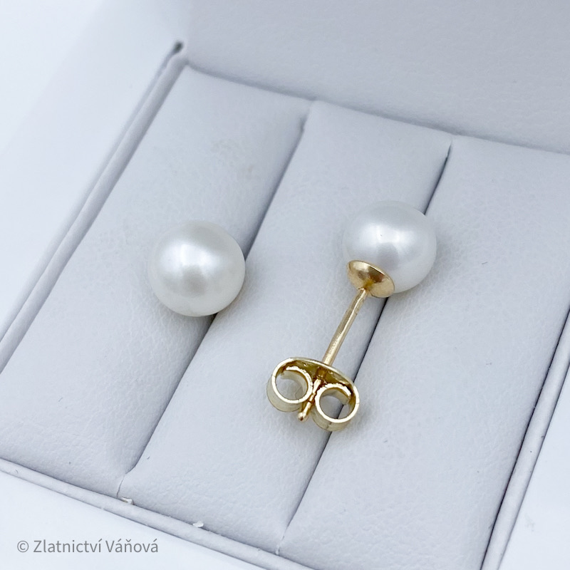 Žluté zlato náušnice PERLY 7,22mm na puzetu